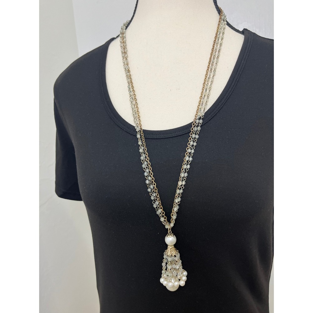 Unbranded Tassel Pendant Necklace Women OS‎ Green/White Good Boho Beaded Layered